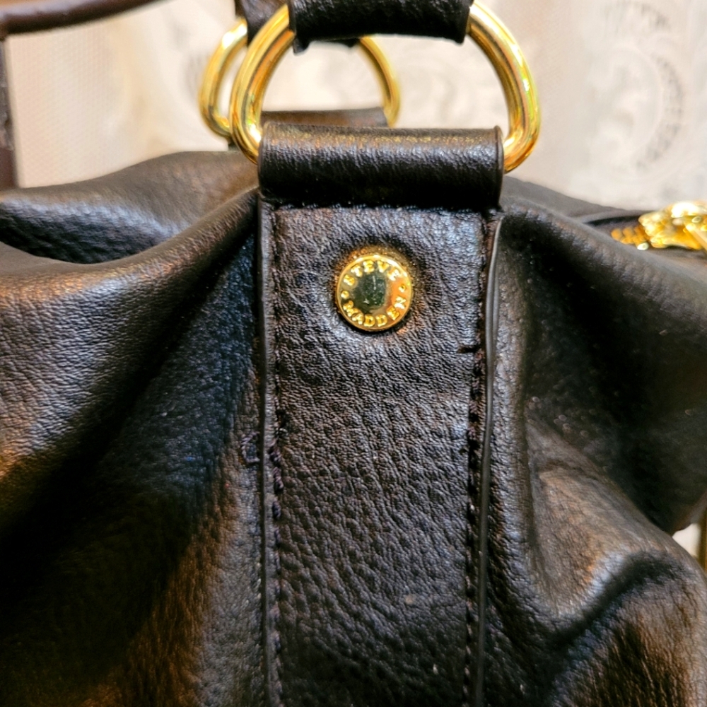 Steve Madden Large Black Leather Tote With Tassels - Picture 4 of 12
